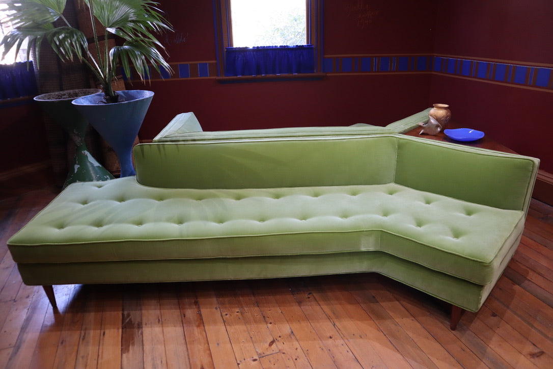Green Velvet & Walnut Large Modular Sofa | Bertha Schaefer
