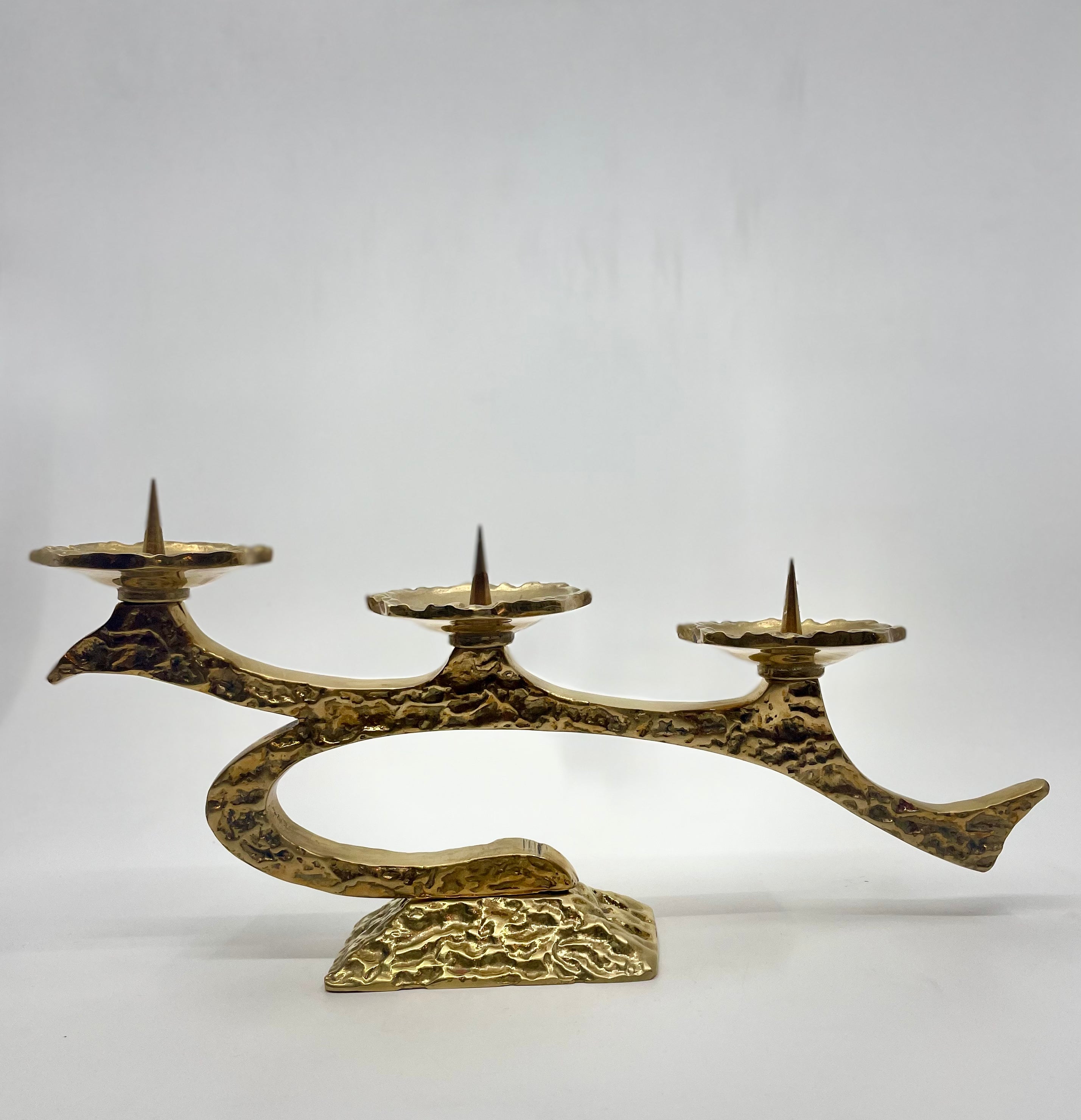 1960s Brutalist Brass Candelabra