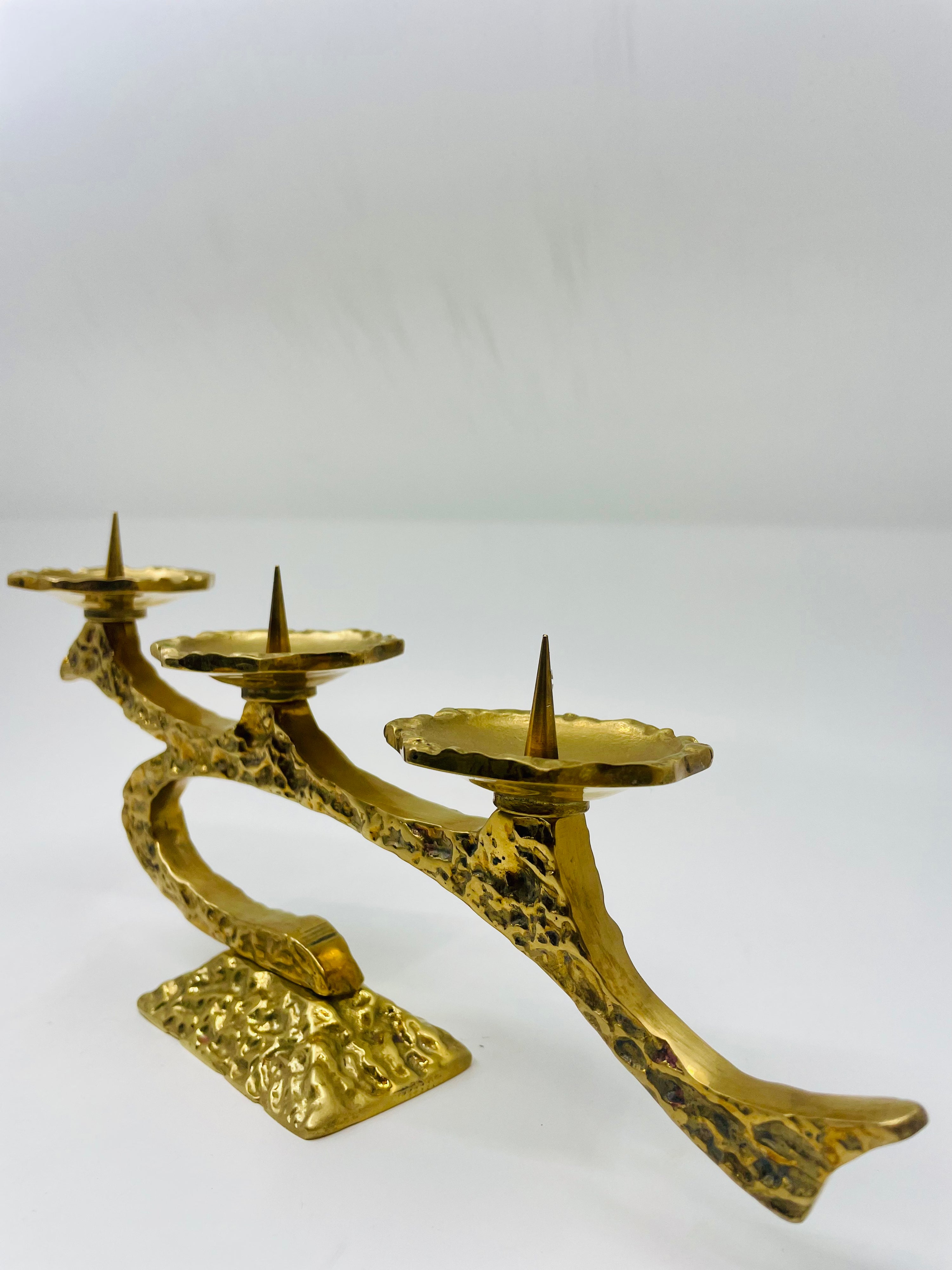 1960s Brutalist Brass Candelabra