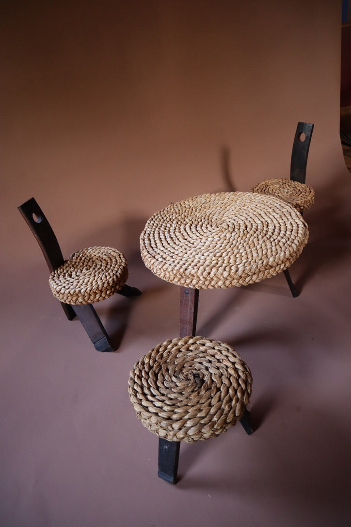 Tripod Rope Chair, Stool & Table set by Adrien Audoux & Frida Minet