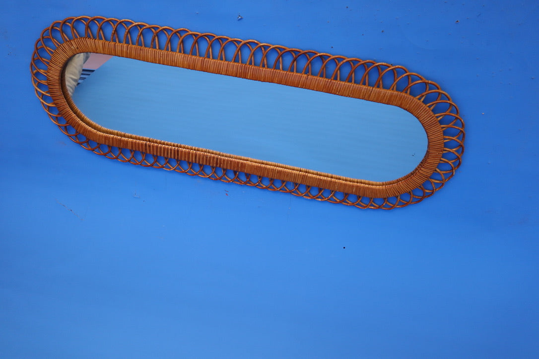 Rattan Oval Wall Mirror by Franco Albini for Bonacina