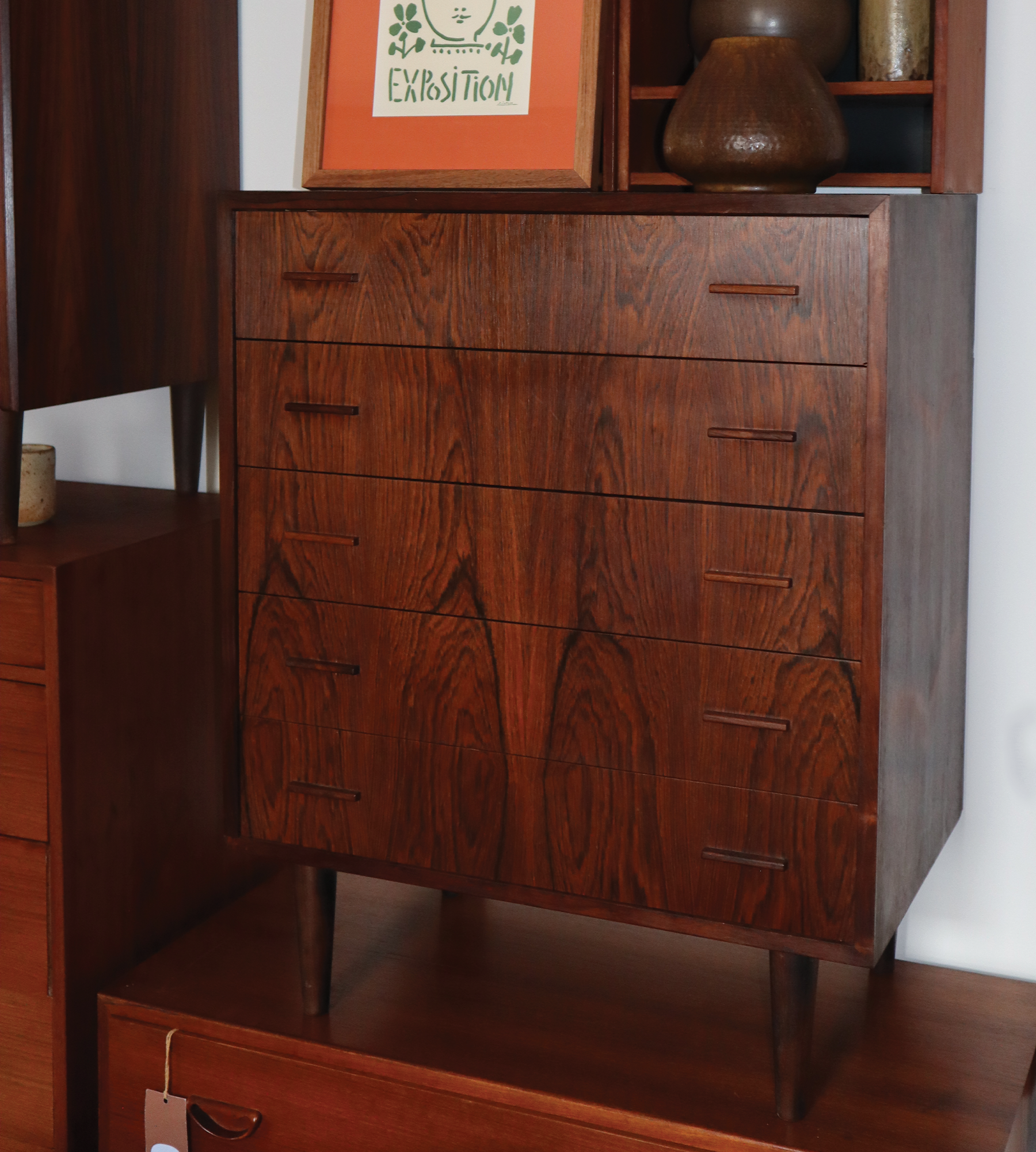 Rosewood Tall Boy 5 Draw Dresser