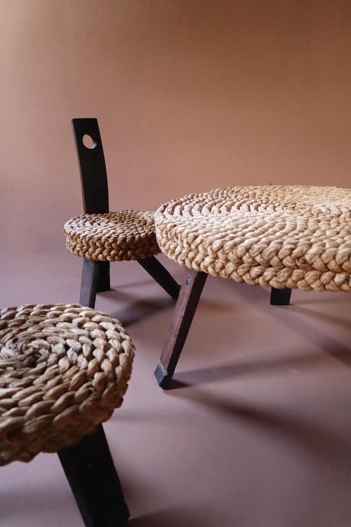 Tripod Rope Chair, Stool & Table set by Adrien Audoux & Frida Minet