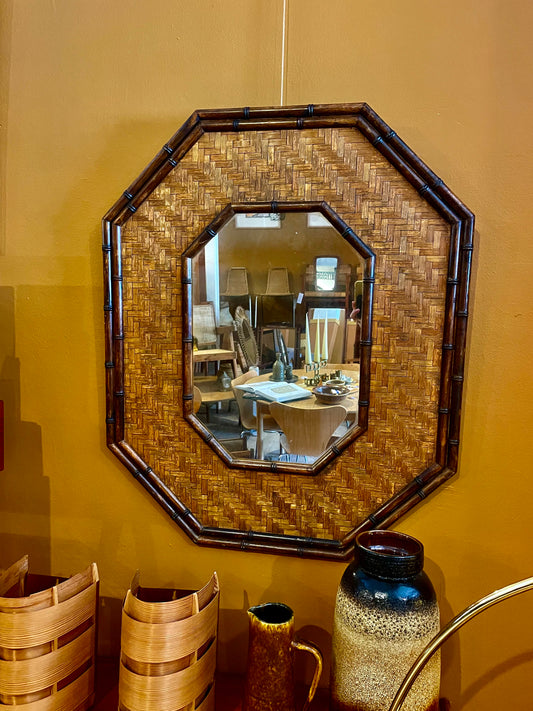 Large French Rattan & Bamboo Mirror