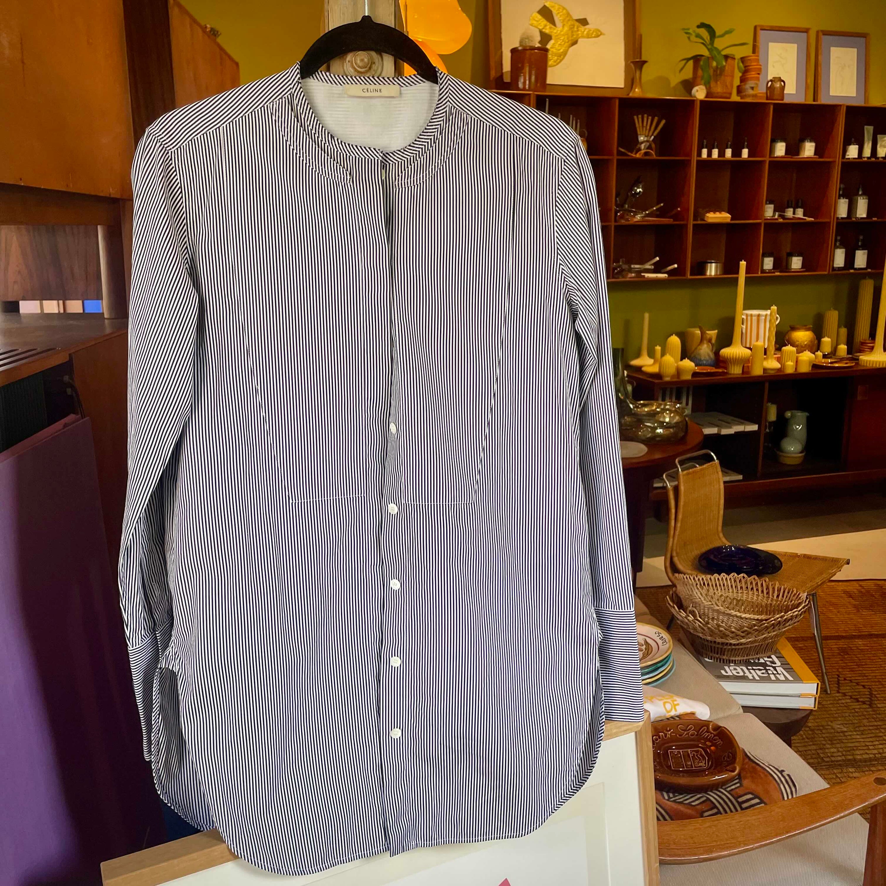 Celine Collarless Oversized Shirt