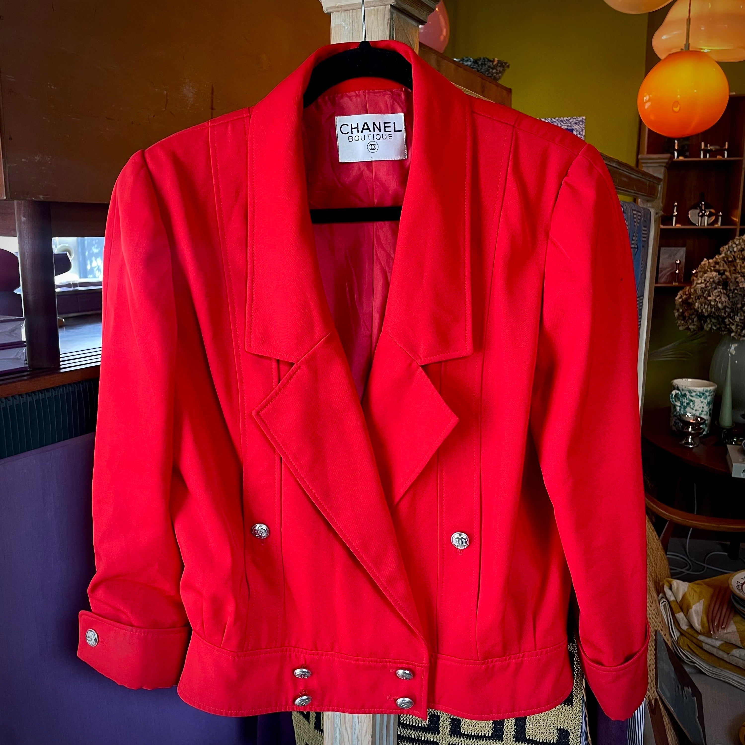 Chanel Double Breasted Red Jacket