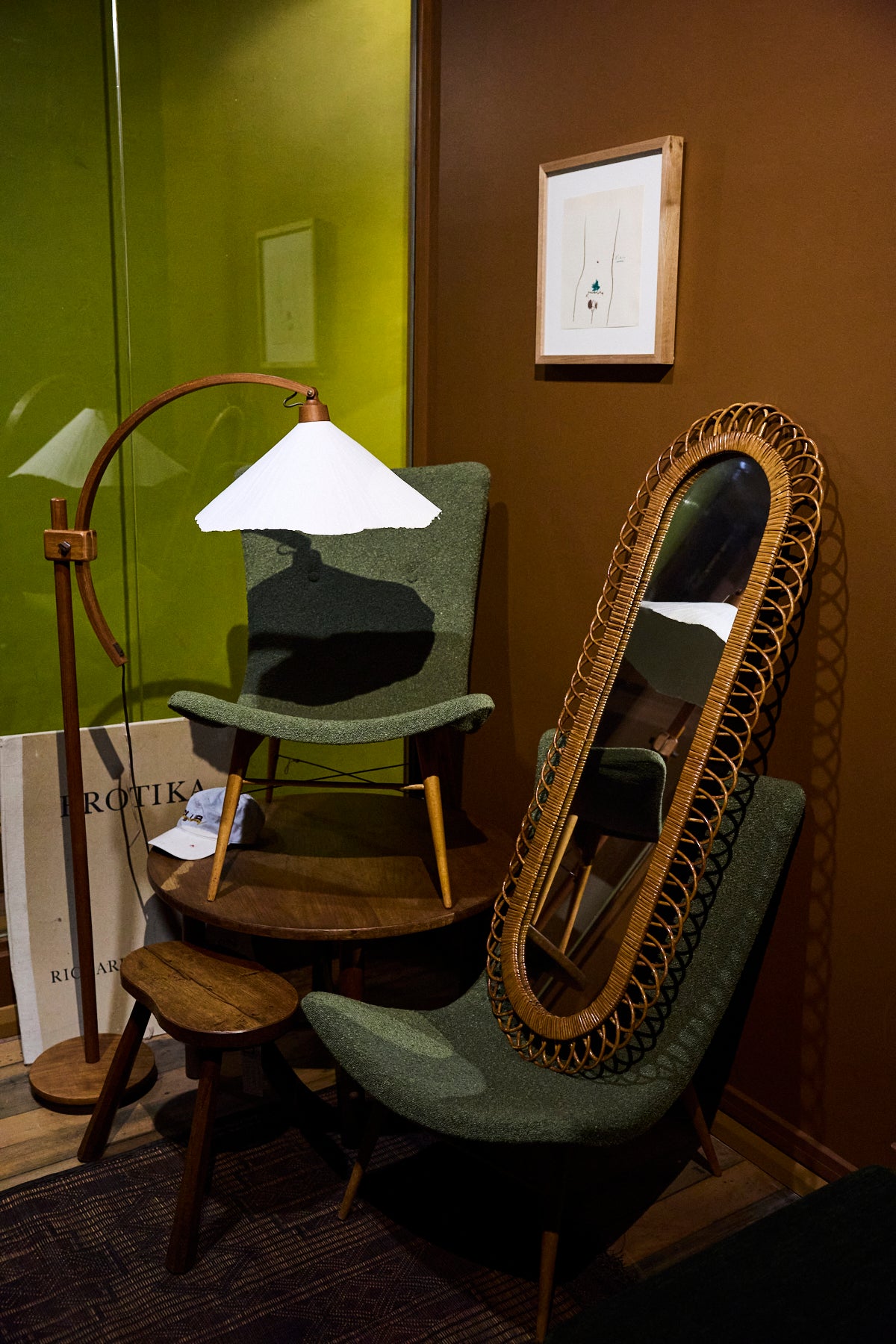 Rattan Oval Wall Mirror by Franco Albini for Bonacina