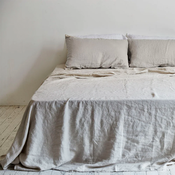 IN BED| 100% Linen Fitted Sheet | Dove Grey