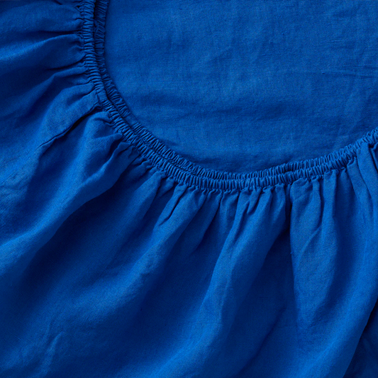 IN BED| 100% Linen Fitted Sheet | Cobalt