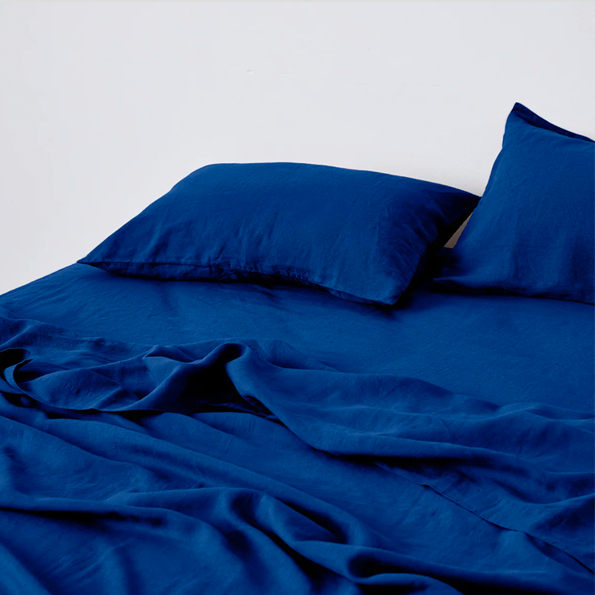 100% Linen Flat Sheet | Cobalt