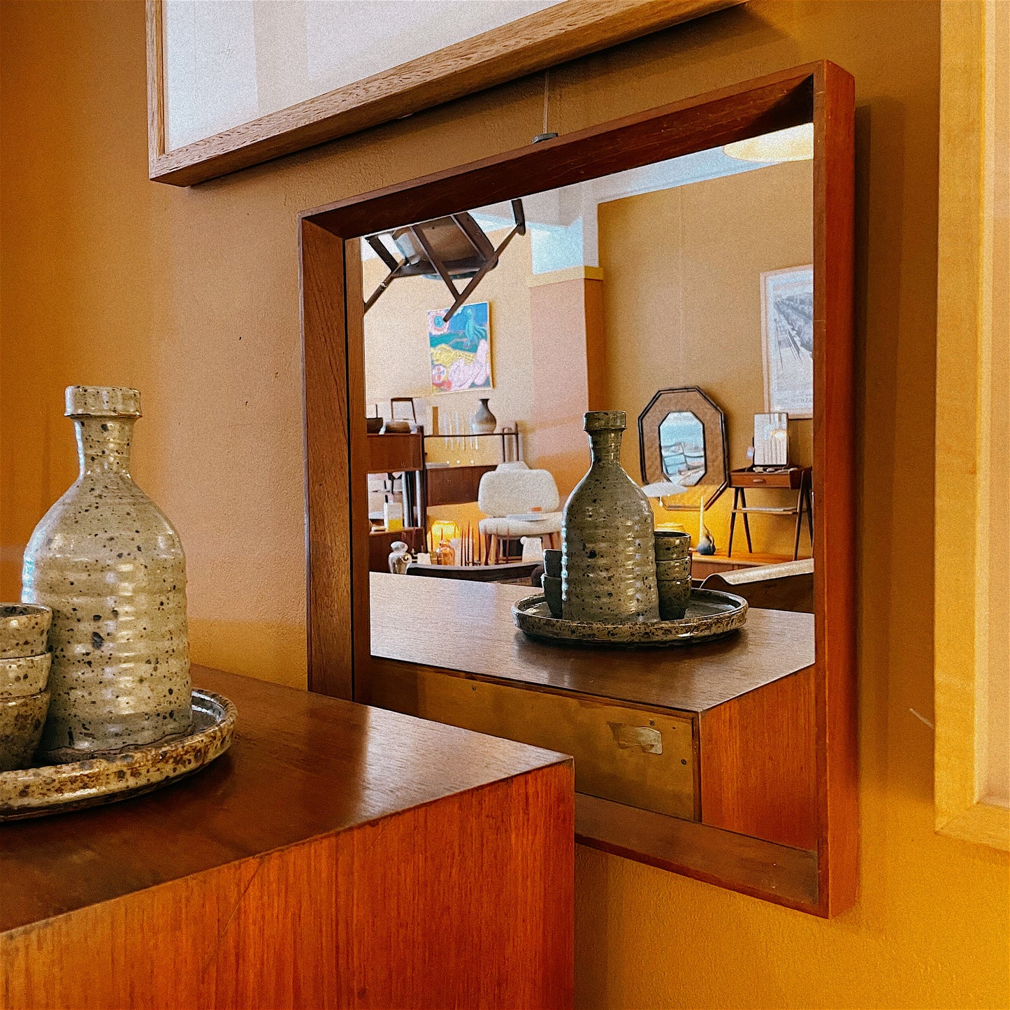 Small Square Teak Mirror