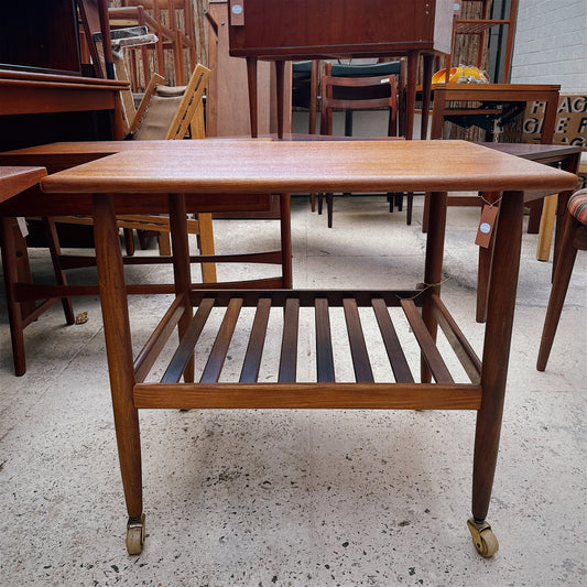 Teak Side Table With Slatted Shelf