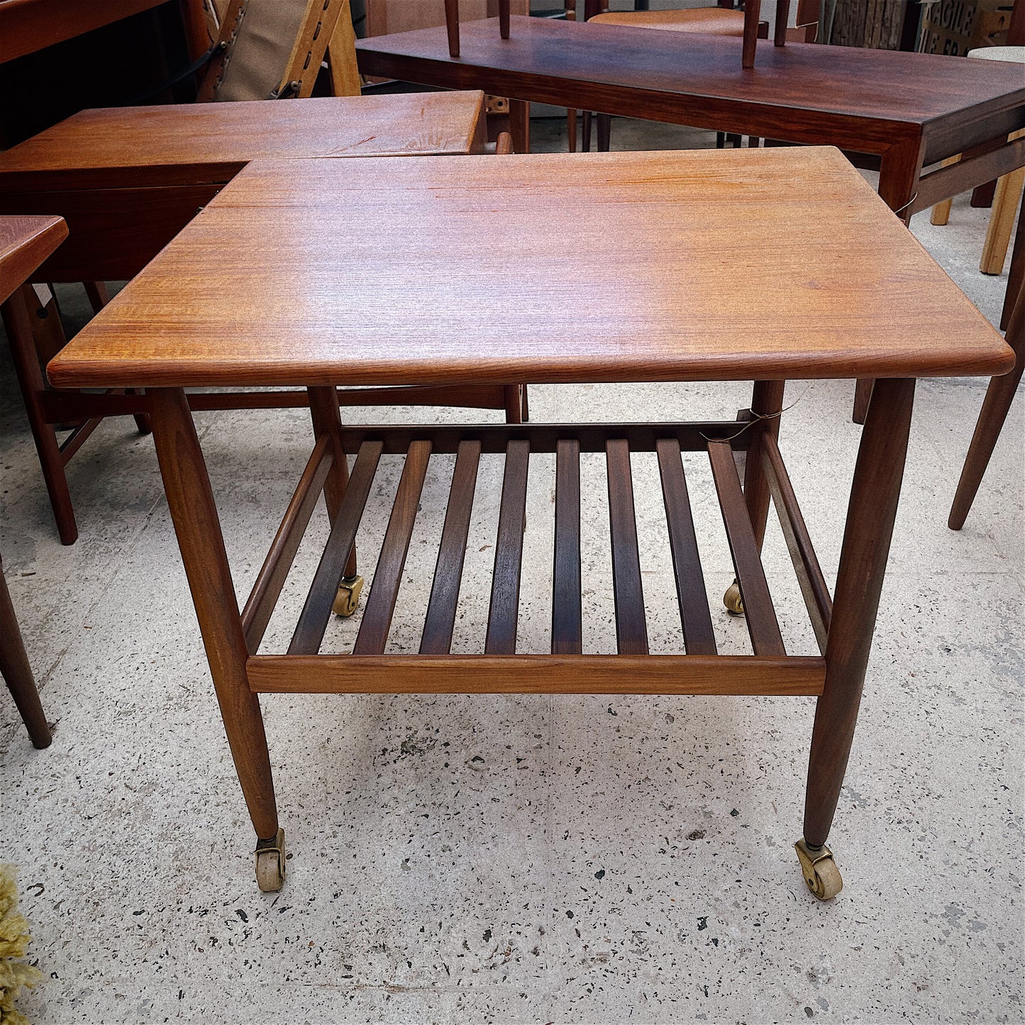 Teak Side Table With Slatted Shelf