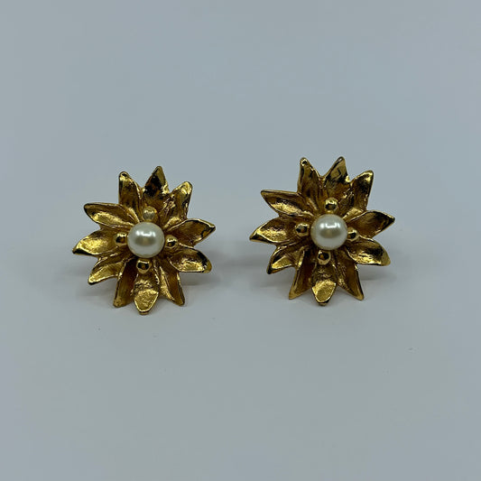 'YSL' Flower Pearl Earrings