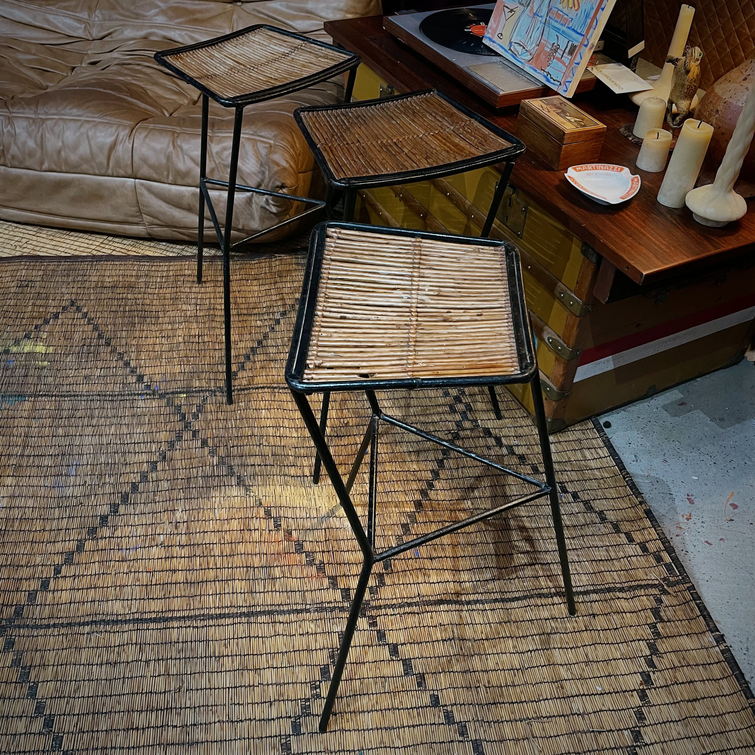 Rattan & Iron Bar Stools