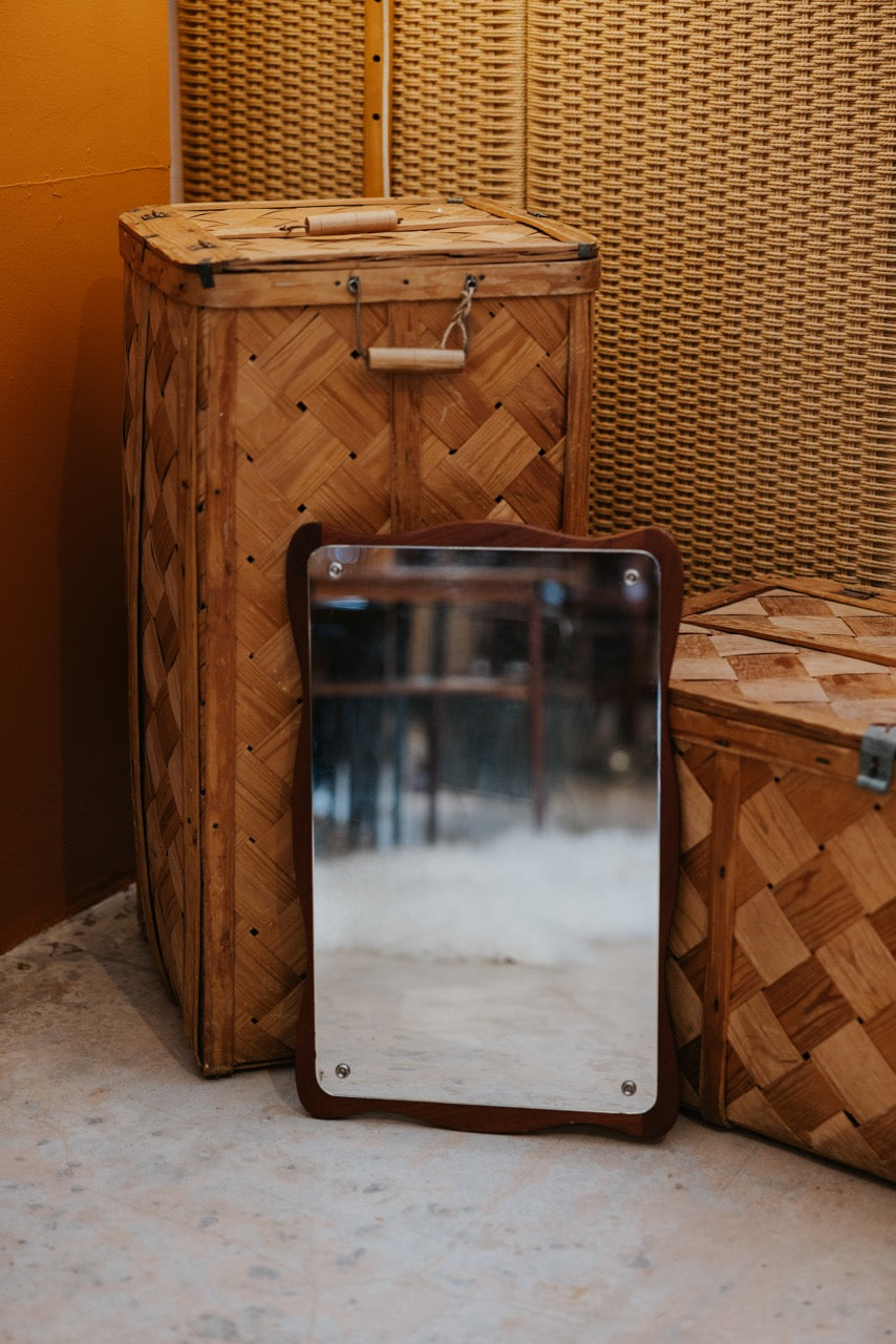 Small Curved Teak Mirror