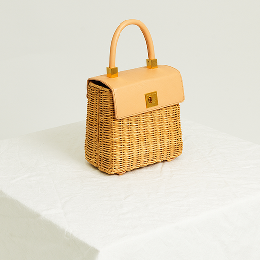 Classic Wicker and Leather Bag | Nude