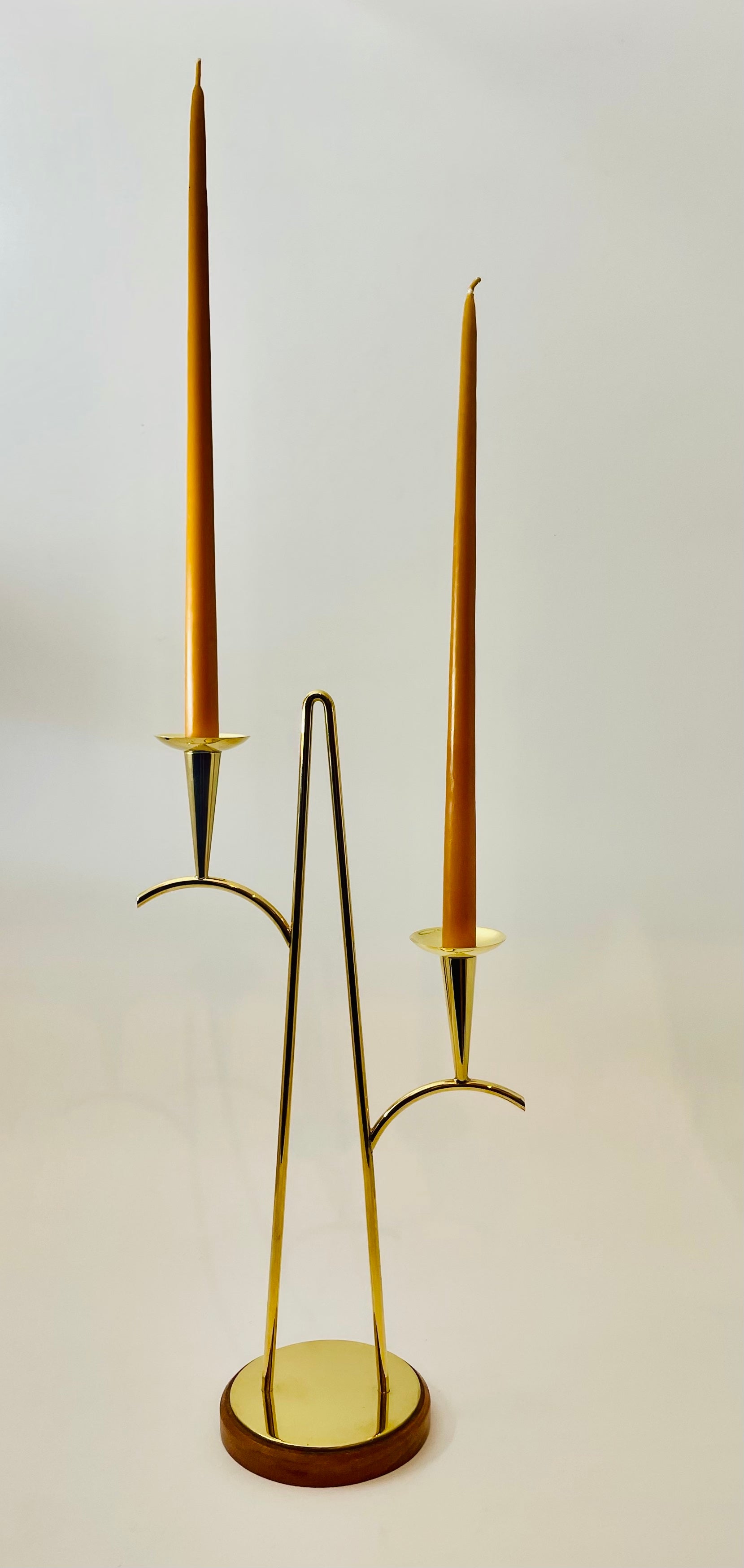 Tall Brass  & Teak Candelabra