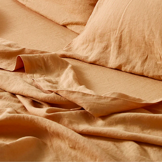 IN BED| 100% Linen Flat Sheet | Tan