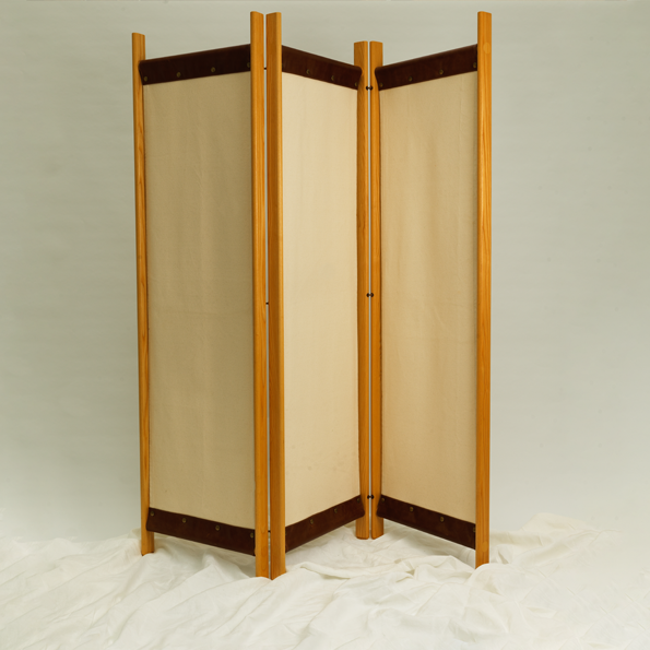 White Linen and Leather Folding Screen