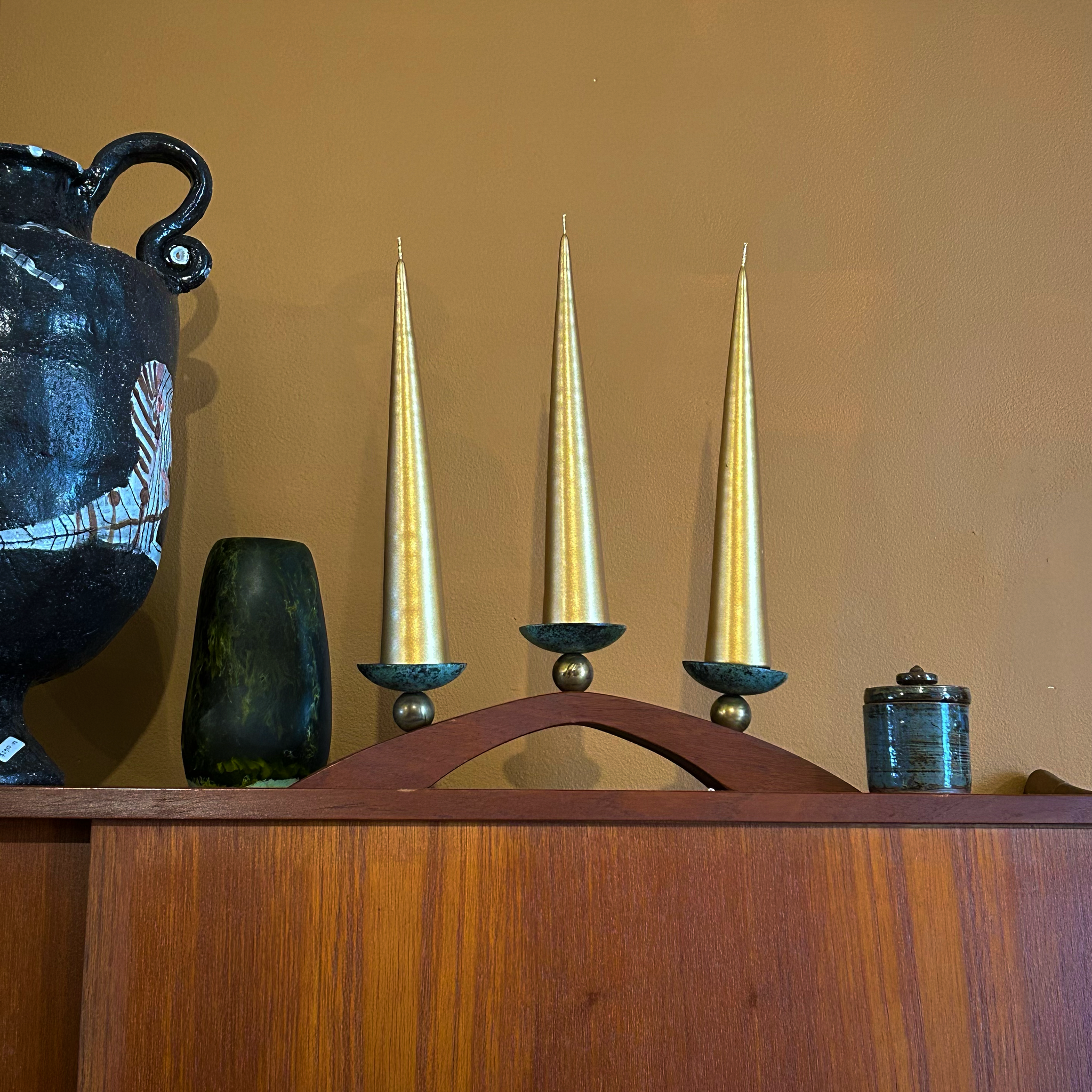 Marble Teak & Brass Candle Holder