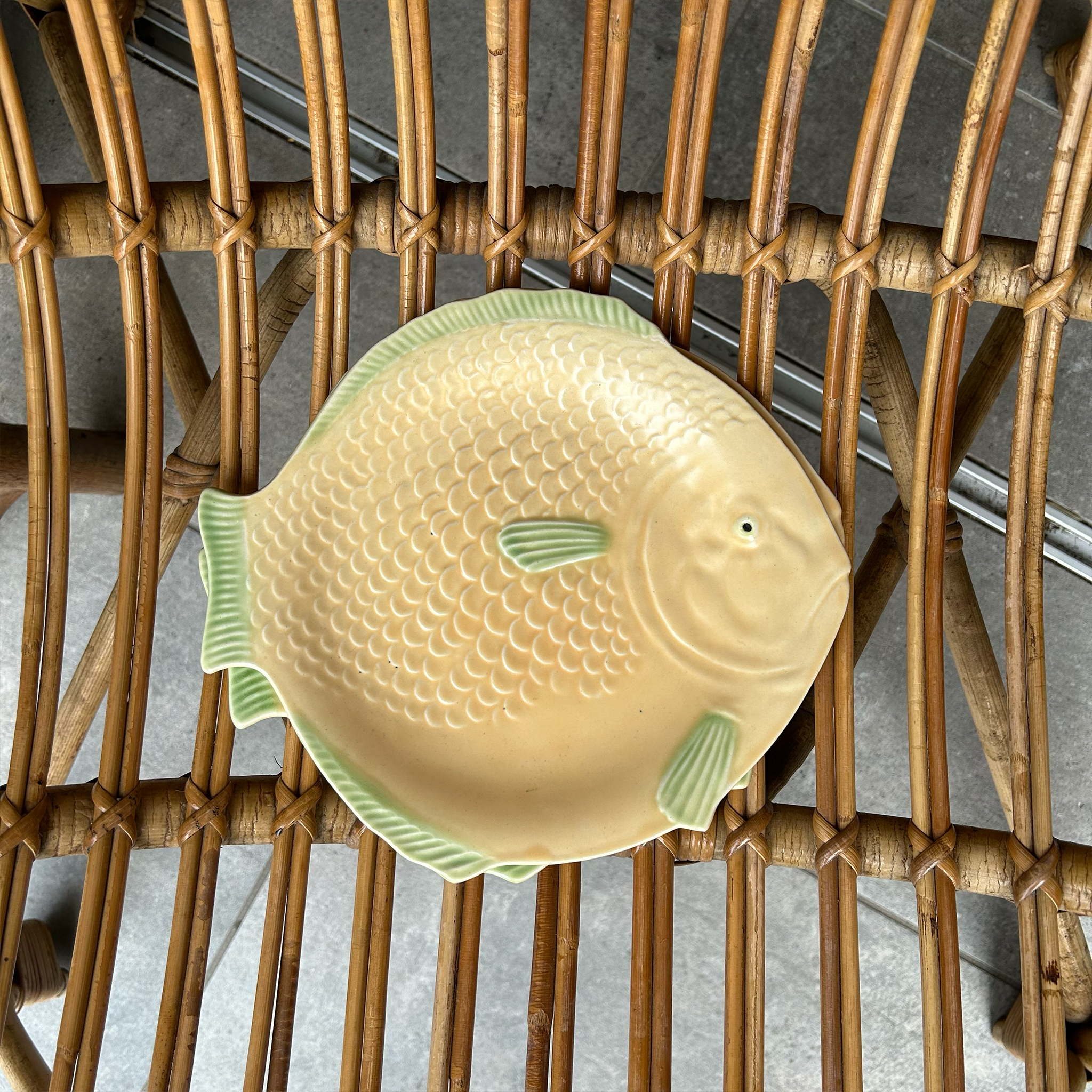 Small Art Deco Matte Yellow Fish Plates