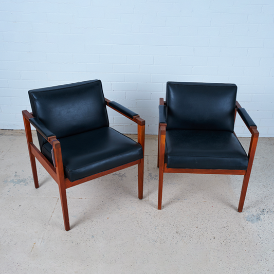 Leather and Teak Armchairs