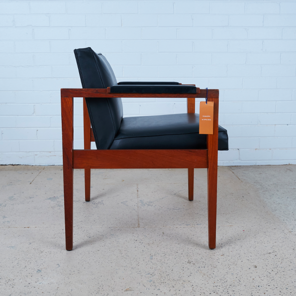 Leather and Teak Armchairs