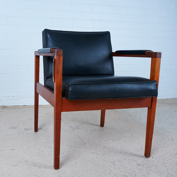 Leather and Teak Armchairs