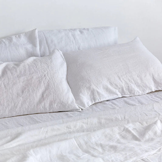 IN BED| 100% Linen Flat Sheet | White
