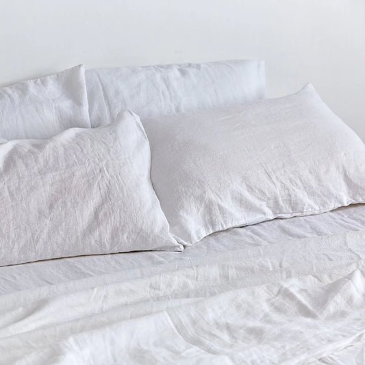 IN BED| 100% Linen Fitted Sheet | White